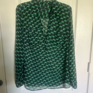 GAP Green and Black Geometric Blouse